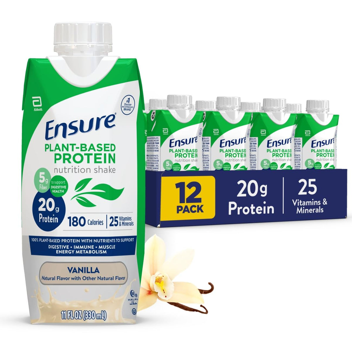 Ensure Plant-Based Protein Shake With 20g Protein, 5g Fiber, Ready to Drink, Chocolate, 11 Fl Oz, 12 Pack