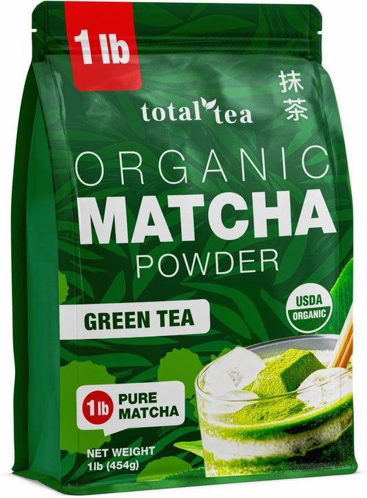 Total Tea USDA Organic Matcha Green Tea Powder 1 Pound Latte Smoothies