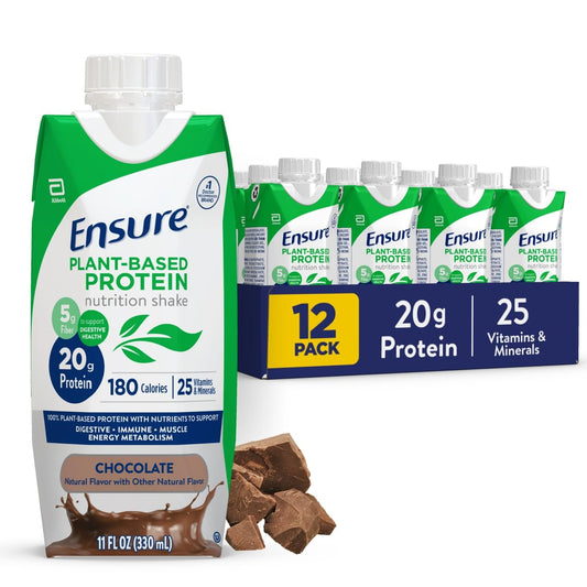 Ensure Plant-Based Protein Shake With 20g Protein, 5g Fiber, Ready to Drink, Chocolate, 11 Fl Oz, 12 Pack