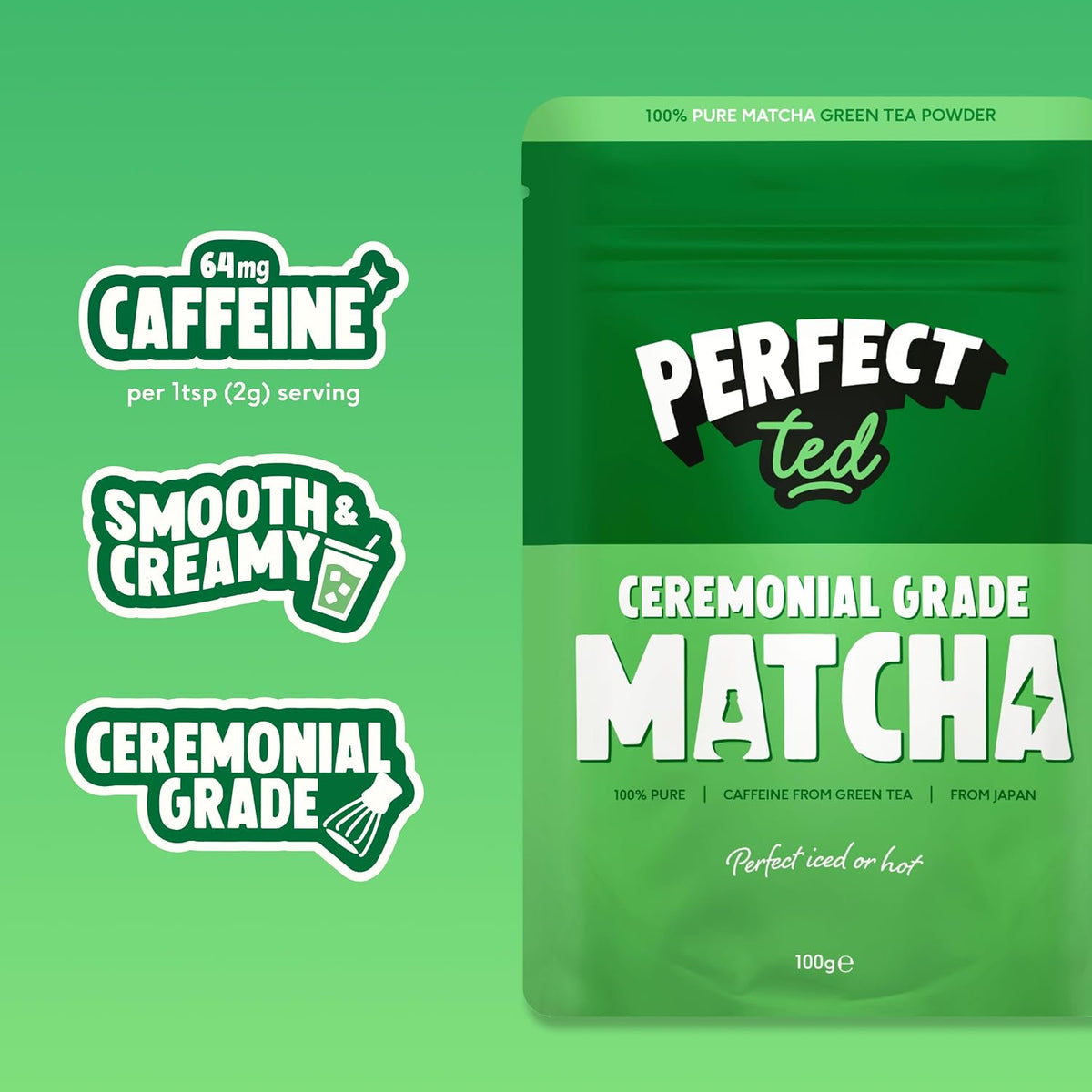 PerfectTed Matcha Powder | Ceremonial Japanese Grade Matcha | 3.53 Ounce