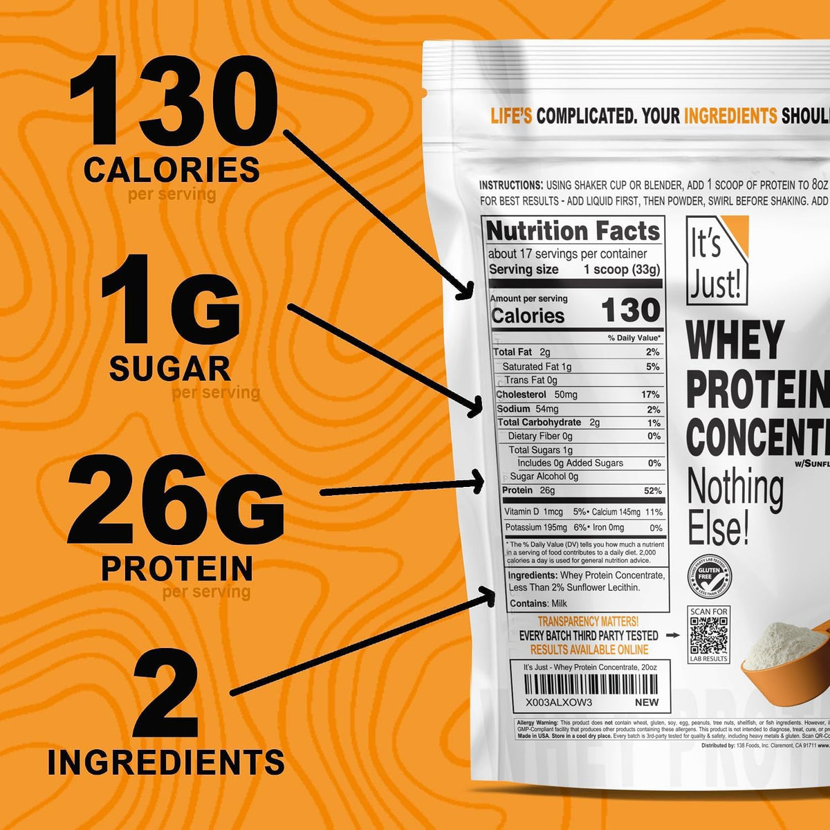 It's Just! - 100% Whey Protein Concentrate, 1.25lb, Unflavored