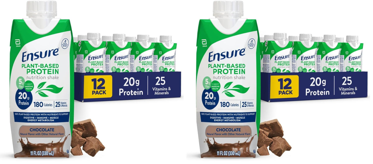 Ensure Plant-Based Protein Shake With 20g Protein, 5g Fiber, Ready to Drink, Chocolate, 11 Fl Oz, 12 Pack