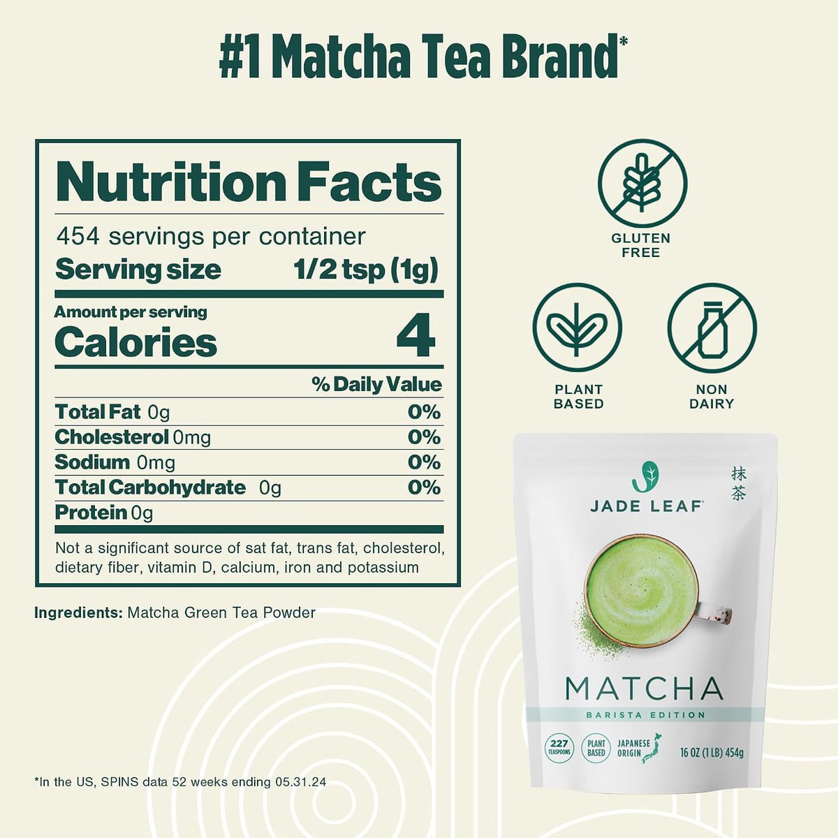 Jade Leaf Matcha Powder, Ceremonial Grade Matcha Powder, 454g / 16oz