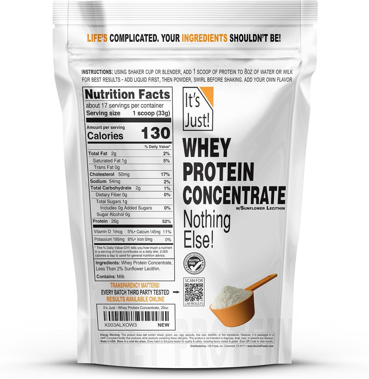 It's Just! - 100% Whey Protein Concentrate, 1.25lb, Unflavored