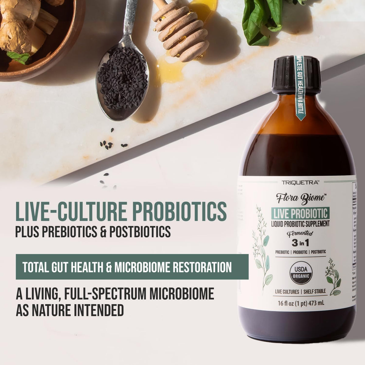 Flora Biome - Organic Live Culture Probiotic, Prebiotic, & Postbiotic