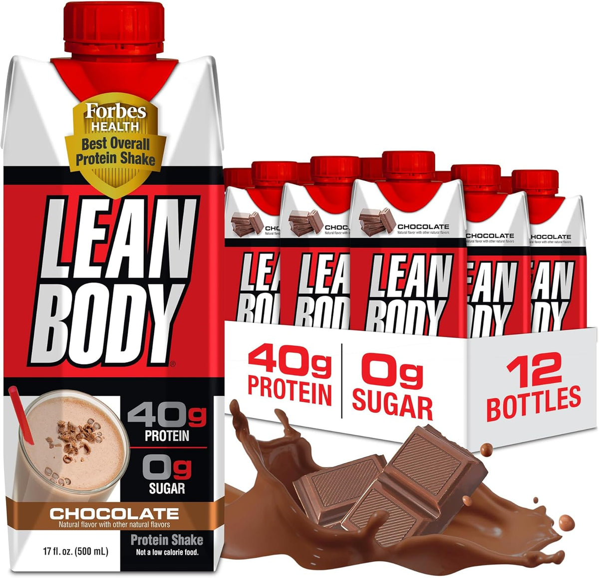 Labrada Lean Body Ready-to-Drink Chocolate Protein Shake, 40g Protein, Whey Blend, 0 Sugar, Gluten Free, 22 Vitamins & Minerals, LABRADA, 17 Fl Oz (Pack of 12)