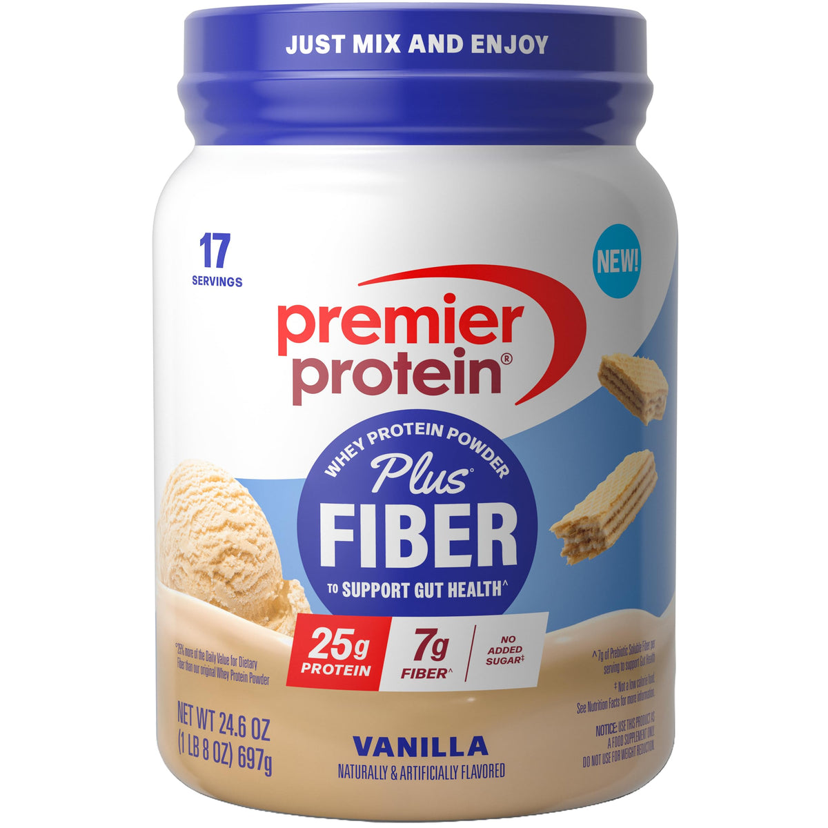 Premier Protein Powder Plus Fiber, Chocolate, 25g Protein, 7g Fiber to Support Gut Health, No Added Sugar (17 Servings)