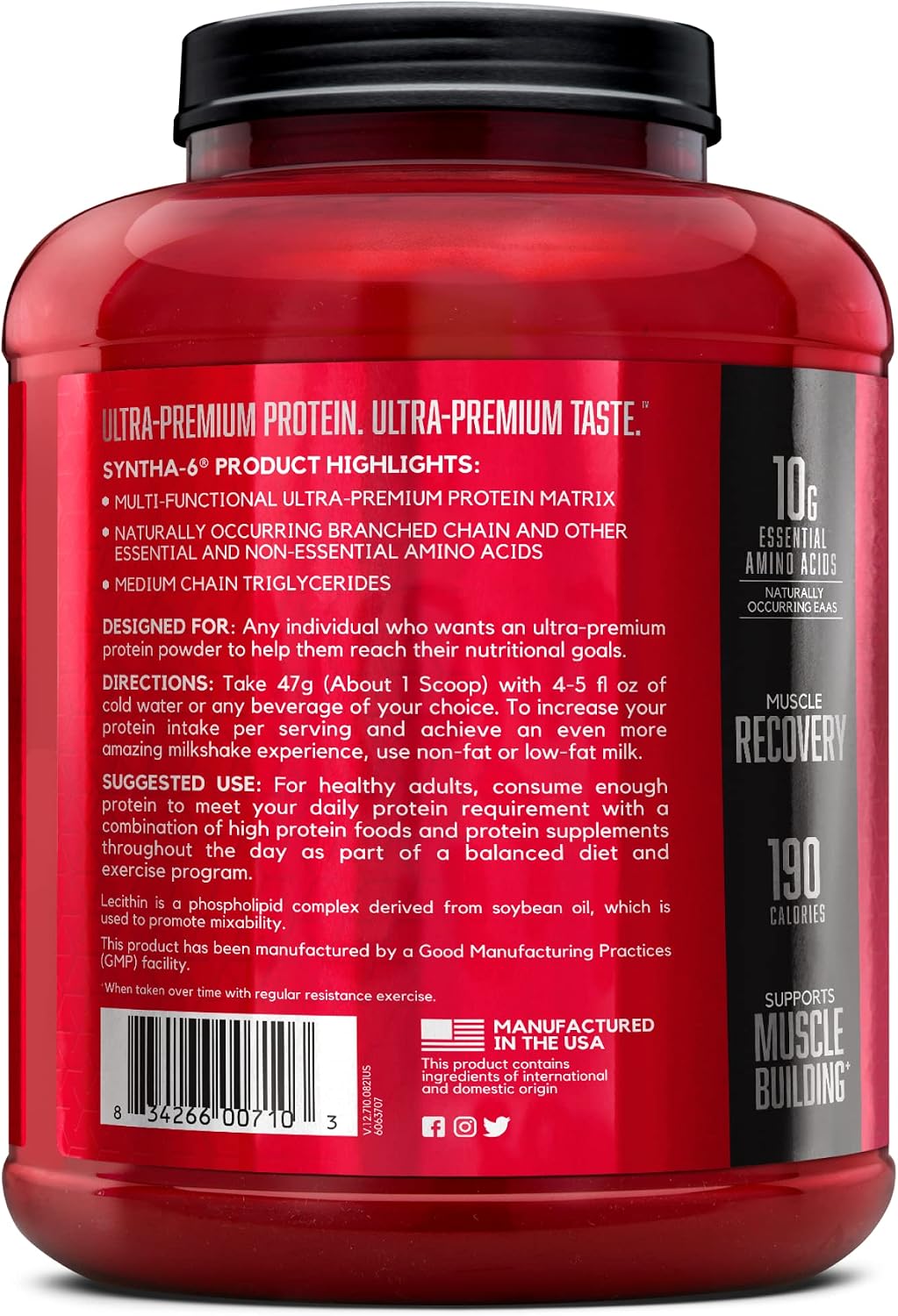BSN SYNTHA-6 Premium Protein Powder, 6g Fiber, Whey Isolate, 48 Servings